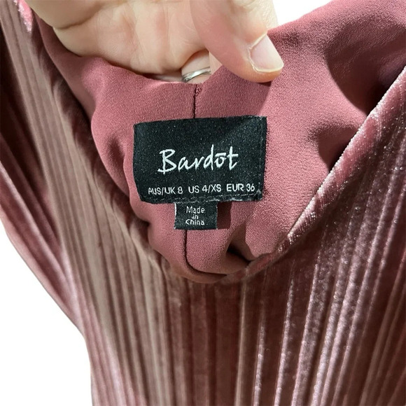 BARDOT ~ Dusty Pink Velvet Ribbed Mini Dress Sz 4 XS - Picture 5 of 12